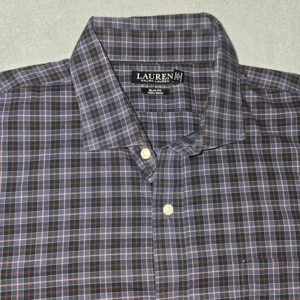 LAUREN Ralph Lauren Black Label Mens Shirts Button Up Plaid Size 18 Neck 34/35